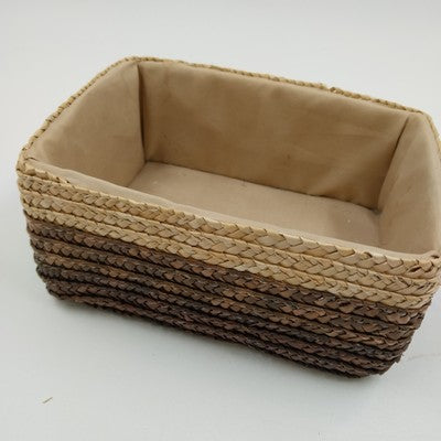 Handwoven Rattan Storage Basket 2-Tone w/ Liner Rectangular 7"