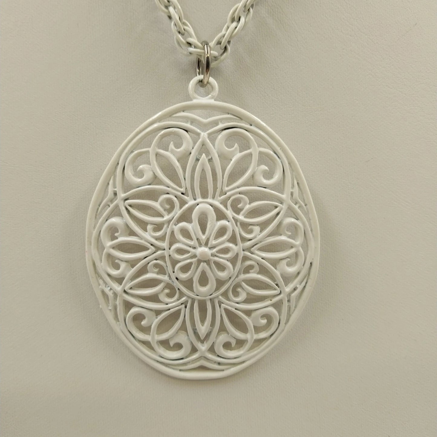 Lot 3 Pendant Necklaces White Enamel Filagree Gold Tone Signed PHD Clay Cor