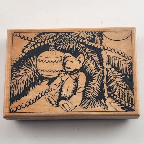 Lot of 3 Holiday Themed Pattern/Design Wooden Mounted Rubber Stamps Vintage