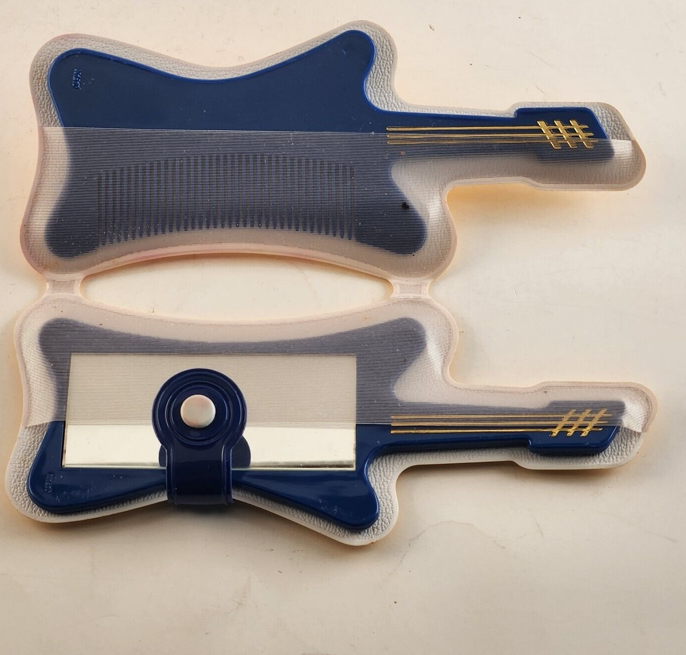 Vintage Strum Along Guitar Shaped Comb & Mirror Set Blue Yellow