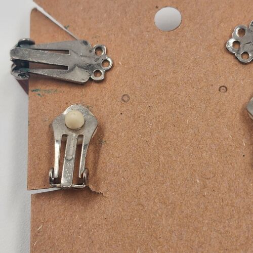 2 Pair Clip-On Earrings Teal Lucite Drop Dangle & Brown w Red Beige Stripes Vtg