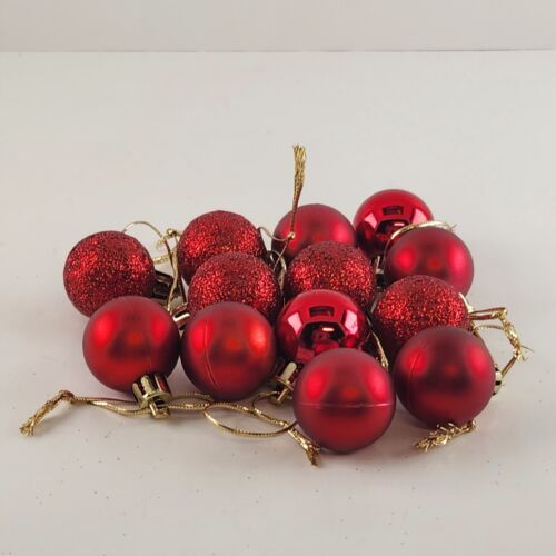13 Red Christmas Ball Ornaments Mixed Finish Shatterproof 1" Diameter Plastic
