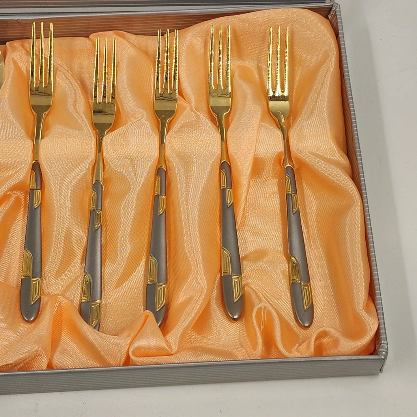 Kum Kang Demitasse Spoon & Fork Set 10 Pcs Gold Tone 18/10 Stainless Steel Boxed