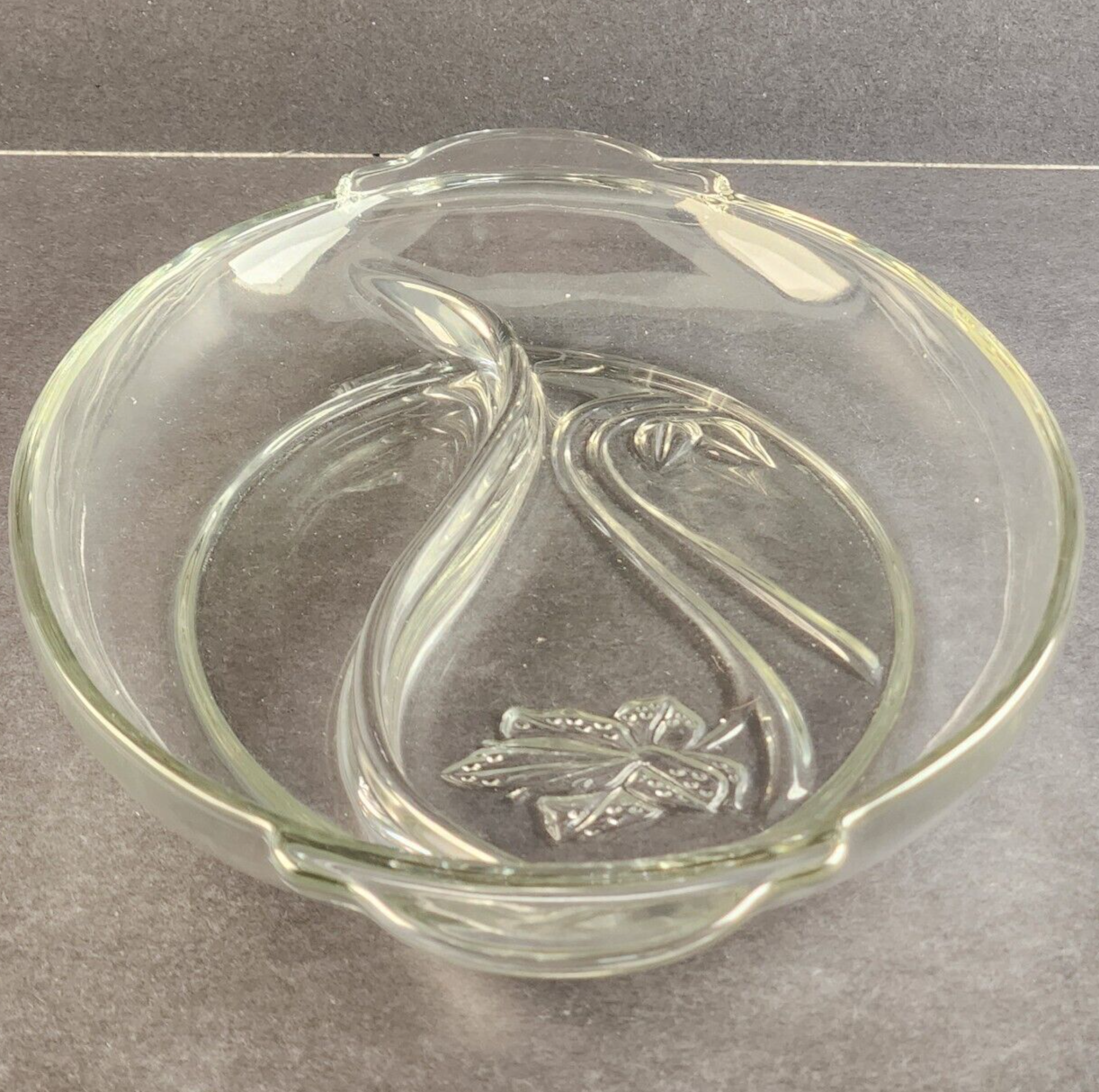 13" Oval 2 Section Relish Dish Clear Glass Frosted Leaf Anchor Hocking Vintage