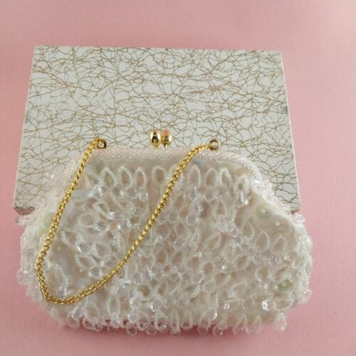 Handmade Hong Kong Beaded Vintage Evening Purse Mini Beads Prisms Sequins 7x4.5"