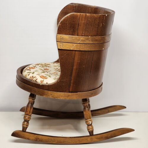 Vintage C L Lane Co Wooden Rocking Chair Barrel Shape Foam Cushion Kids