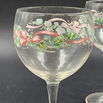Corelle Callaway Holiday Ribbon Goblets Set of 4 10oz Glassware 6.75" Tall