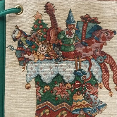 Heckathorn Christmas Stocking Tote Bag Lined w/ Zipper Pocket Shoulder