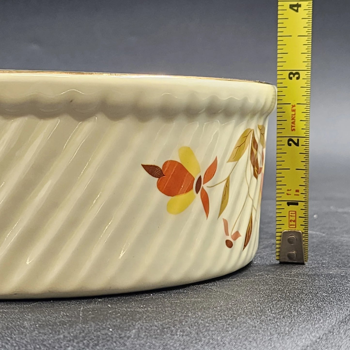 Autumn Leaf French Baker Bowl 3 Pint 7.75" Round Hall's Superior - Jewel Tea Vtg