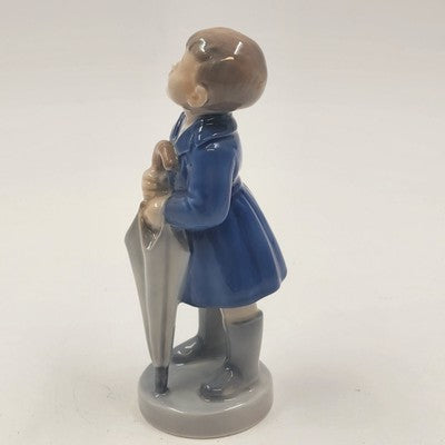 Royal Copenhagen April Boy Umbrella Figurine Porcelain Denmark 6.5"