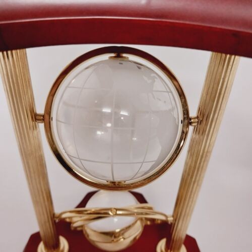 Bulova Wrexham Sphere Clock Gyroscope w Crystal Globe & Compass Wood Brass Frame