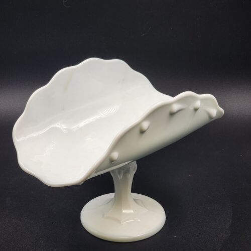 Indiana Teardrop Pattern White Milk Glass Vintage Footed Banana Fruit Bowl 11"L