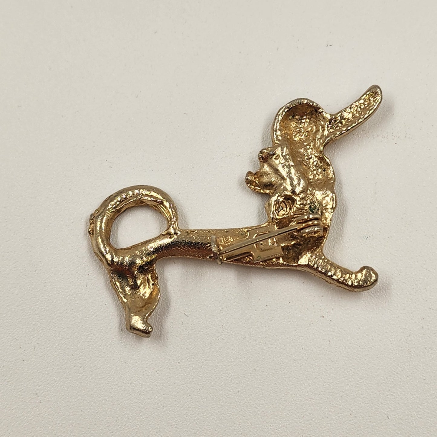 Dachshund Dog Gold Tone Brooch Badge Pin w/ Red Eyes Crystal Clear Rhinestone 2"