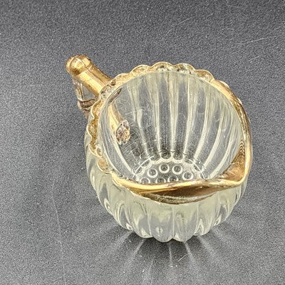 Jeannette Clear Glass Sugar Bowl & Creamer Set Gold Trim Hobnail Bottom