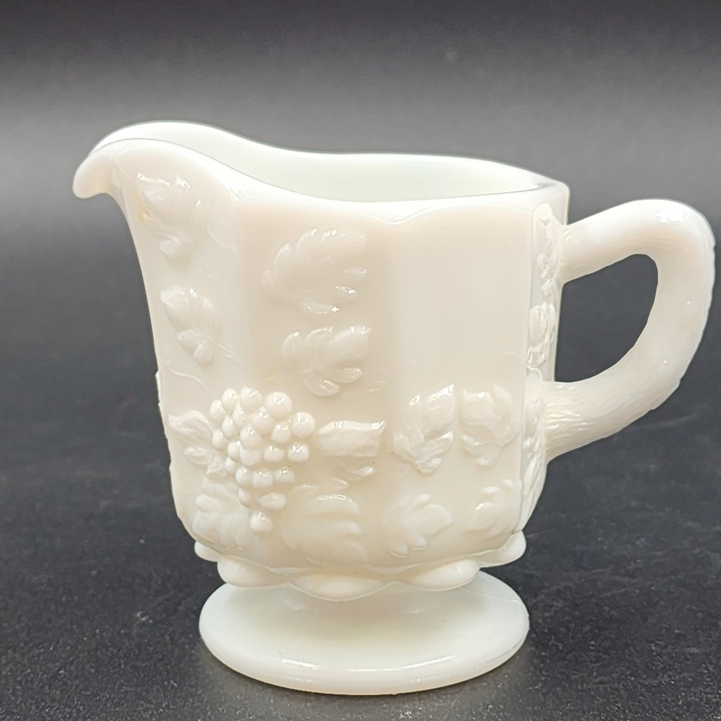 Milk Glass Creamer and Sugar Set Westmoreland Grape Pattern 8-Sided Pedestal Vtg