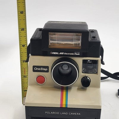 Polaroid Land Camera One Step Focal 600 Flash Rainbow Stripe w Manual Black Case