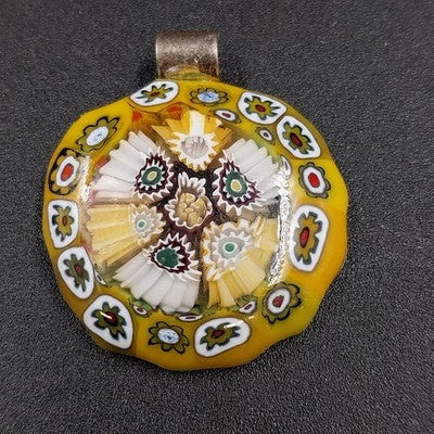 Murano Glass Round Pendant Colorful Millefiori Art Glass Jewelry No Chain