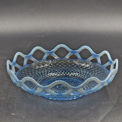 Imperial Katy Blue Bowl Opalescent Diamond Lace Edge Depression Glass 8"
