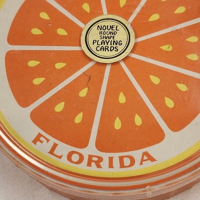 Florida Souvenir Round Playing Card Deck 3" Orange Graphic with Case Hong Kong