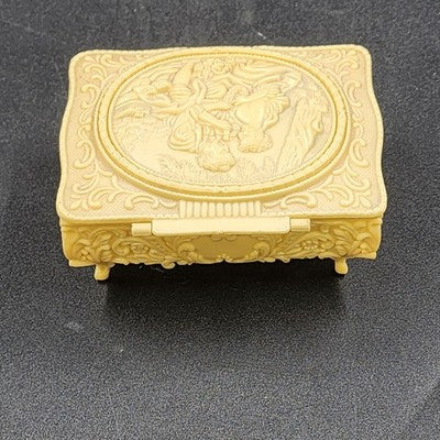 Footed Trinket Jewelry Box 2.5" Victorian Couple Molded Celluloid Vintage 1940's