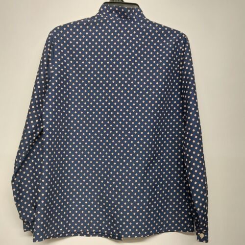 Sears Blouse Top Size Large Blue Dot Dimond Button Up Neck Tie Vintage