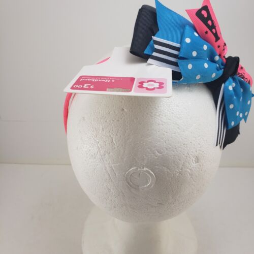 3 Little Girl Pink Cheerleading Headbands with Green Pink Blue Black Ribbons