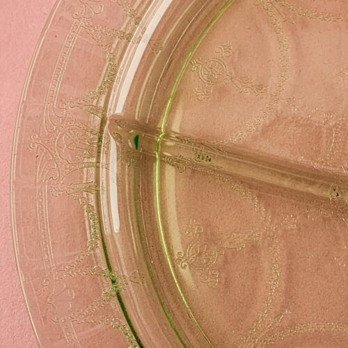 Anchor Hocking Grill Plate Green Uranium Depression Glass Cameo Ballerina Design
