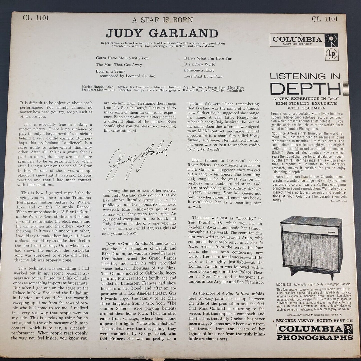 A Star Is Born by Judy Garland Columbia Limited Edition LP CL1101 Reissue 1961