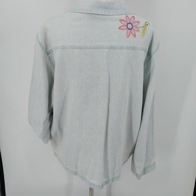 White Stag Light Denim Jacket XL Floral Embroidery 100% Cotton