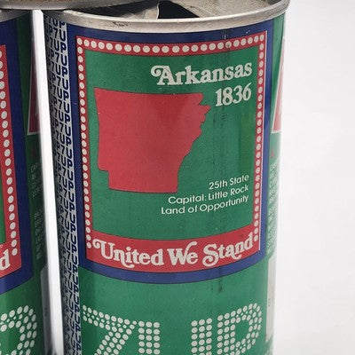5 United We Stand 7UP Empty Pop Top Cans 1976 Bicentennial States WY TX AR TN WI