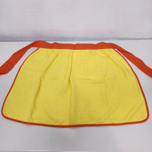 1970s Terrycloth Waist Apron Yellow Orange Flower Power MCM Vintage Retro