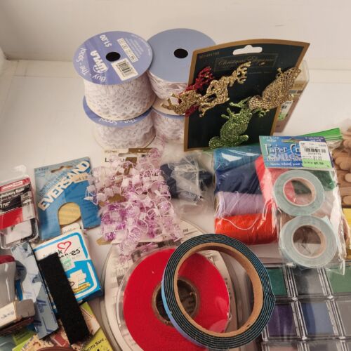 Big Lot Craft Supplies Vintage Thread Sewing Items Rubber Stamps Scrapbooking