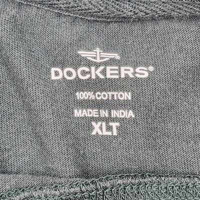 Dockers Men's Long Sleeve Solid Green T-Shirt Size XLT w Pocket Crew Neck Cotton