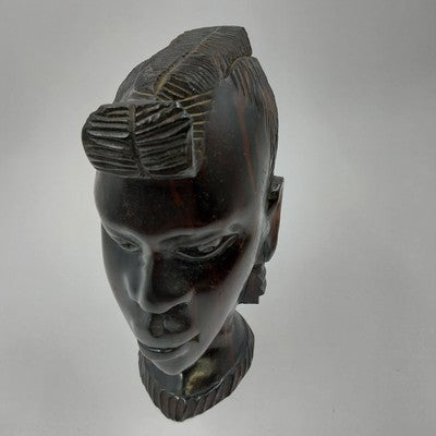 Tribal Art Sculpture Head Bust 8"x5" African Hand Carved Ebony Ironwood VTG