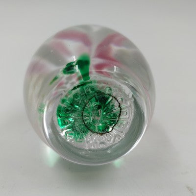 American Studio Art Glass Paperweight Crimp Pink Floral Elwood Indiana Vintage