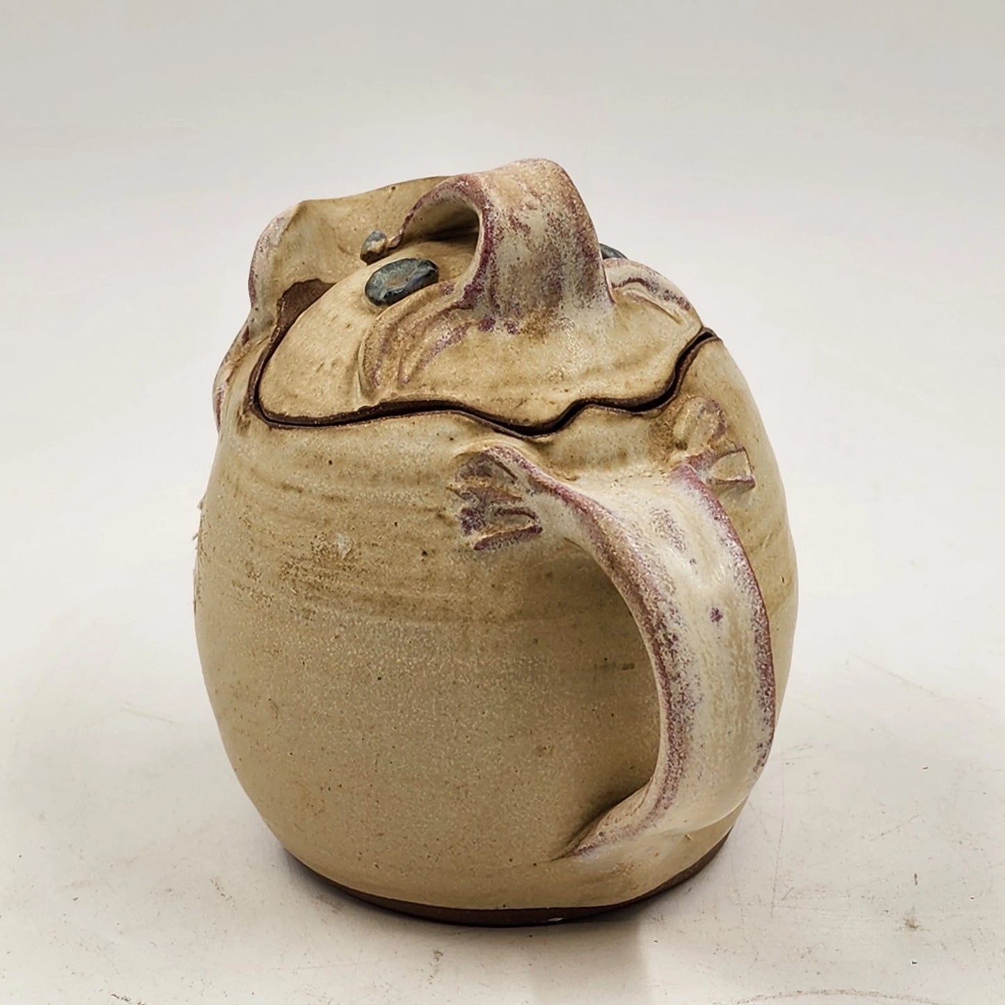 Pouty-Faced Teapot Pottery 5.25" Beige Artisan Studio Art Whimsical Rustic