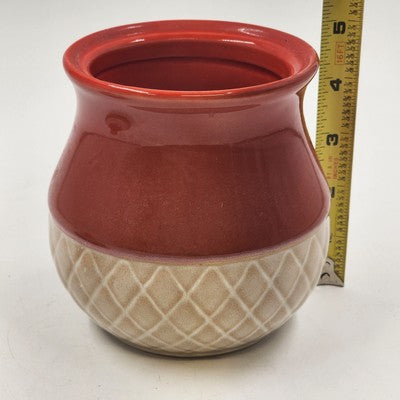 Vintage 1970s Ceramic Stoneware Cookie Jar Canister Set – Set of 3 – Orange, Red & Cream Basket Weave Design with Sealed Lids – Retro Kitchen Decor