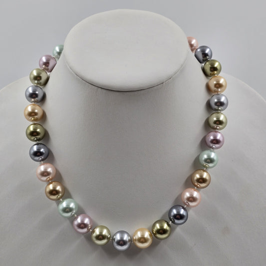 Kenneth Jay Lane Multicolor Faux Pearl Knotted Beads Necklace 9" 2009