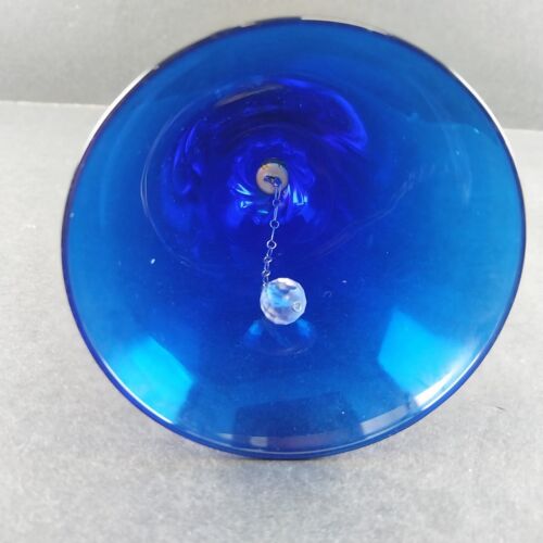 Crystal Cobalt Blue Bell w Clear Spiral Handle Bohemia Glan Czechoslovakia 7.75"