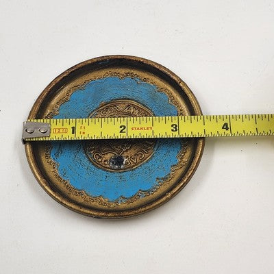 Set of 3 Italian Toleware Coasters Gold Burnt Umber Pale Blue Handcrafted Italy 3.5"