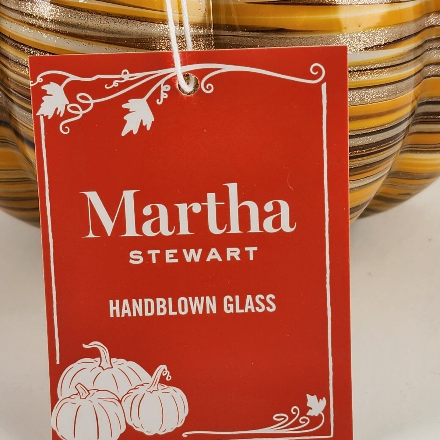 Martha Stewart Pumpkin Handblown Art Glass Various Fall Colors Curled Coil Stem