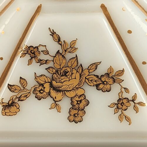 Milk Glass Wedding Box Candy Dish Pedestal Compote w Lid Gold Decorations Roses