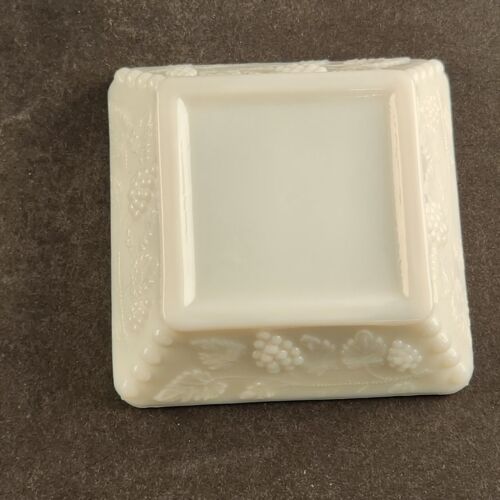 2 Westmoreland Milk Glass Square Vintage Ashtray 4" Square x 1.3" Grapes & Vines