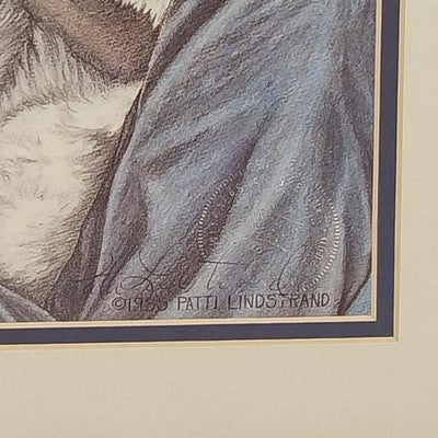 Patti Lindstrand Signed Print Stolen Glimpse Alaskan Puppies Framed Matted 1985