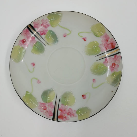 Japanese Moriage Porcelain Hand Painted Saucer Floral Pink Green Purple 6"