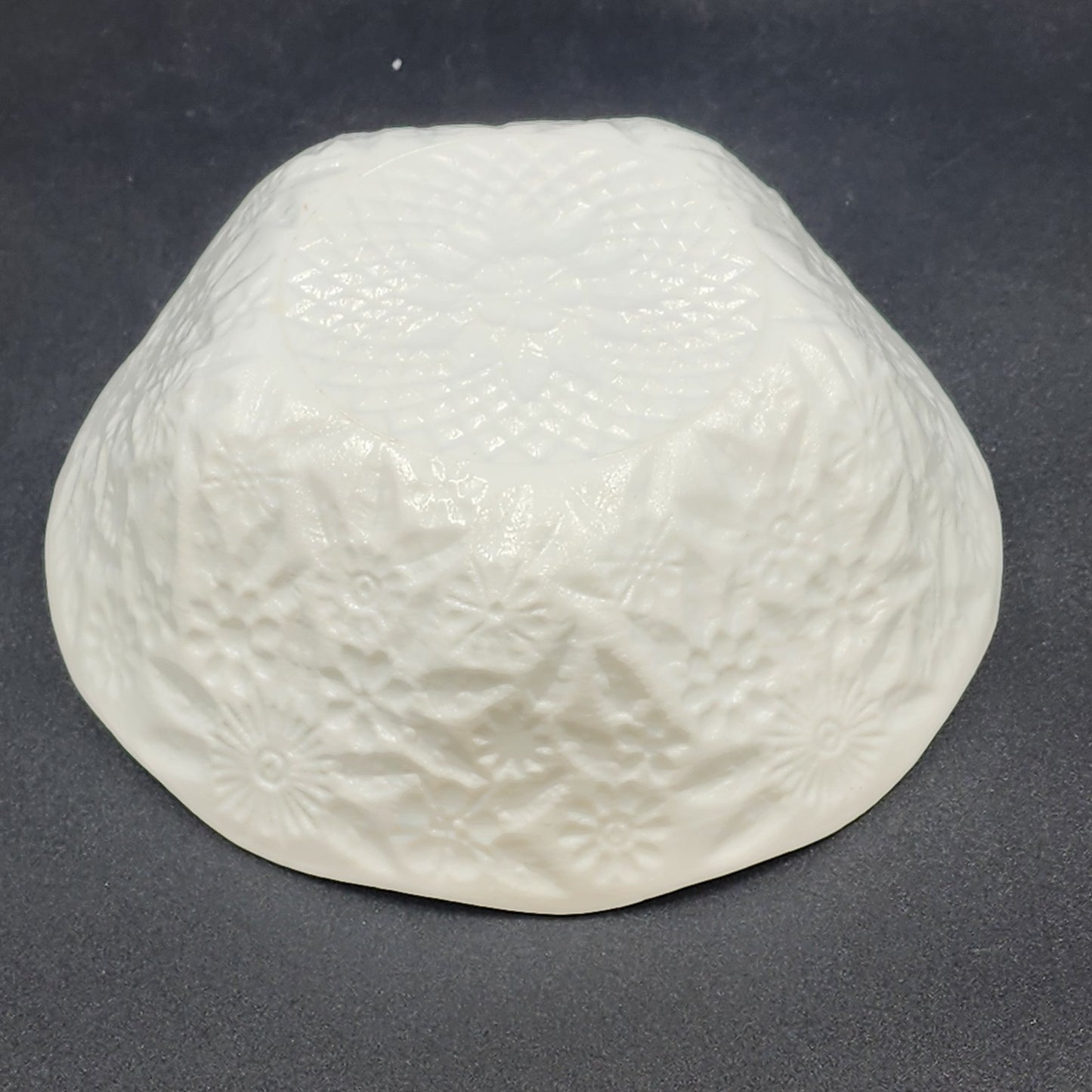 Daisy Imprinted Indiana Milk Glass Serving Bowl 5-Sided 7.5" x 2.5" MCM Vintage