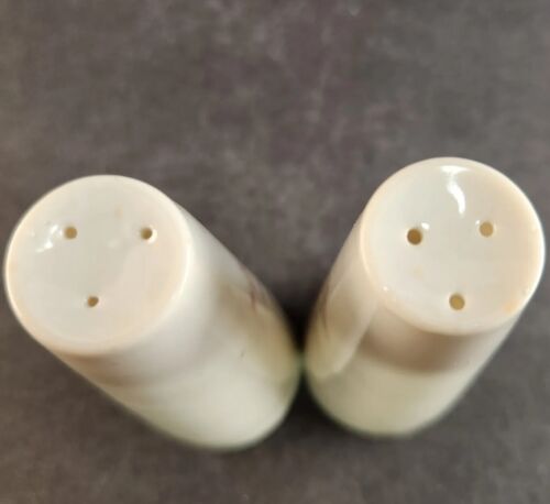 1950s Happy Anniversary Salt Pepper Shakers Set Ceramic Japan Porcelain 3-1/2"