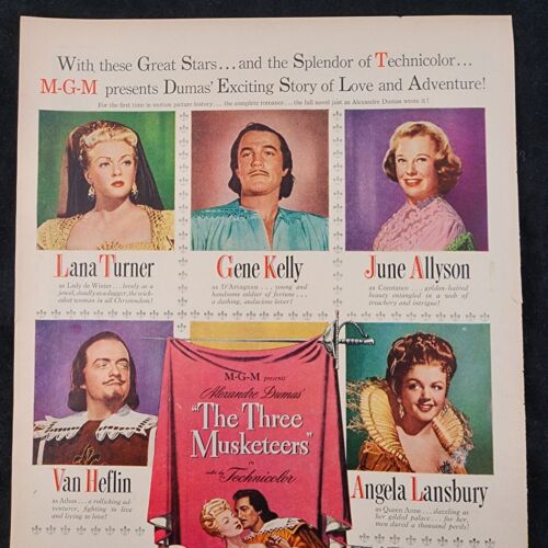The Three Musketeers w Lana Turner Gene Kelly More 1948 Original Print Movie Ad