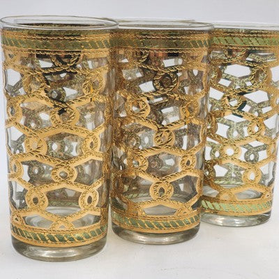 4 Culver Highball Glass Tumblers Entwined Rope 12oz 5.5" Plus One Chipped Glass