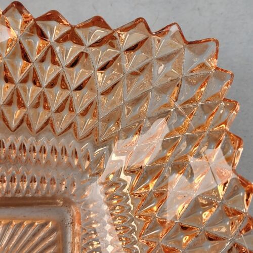 Candy Dish Indiana Glass Peach Color Diamond Point Ruffle Edge 6.5" Sq